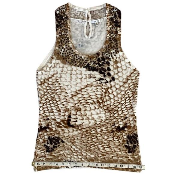 Cache Womens Sleeveless Snakeskin Print Beaded Scoop Neckline Stretchy Blouse M - Picture 8 of 10